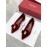 Ferragamo Velvet Bow Thick High Heeled Pointed Shoes For Women Wine Red