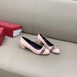Ferragamo New Bow Sheepskin High Heels For Women Pink