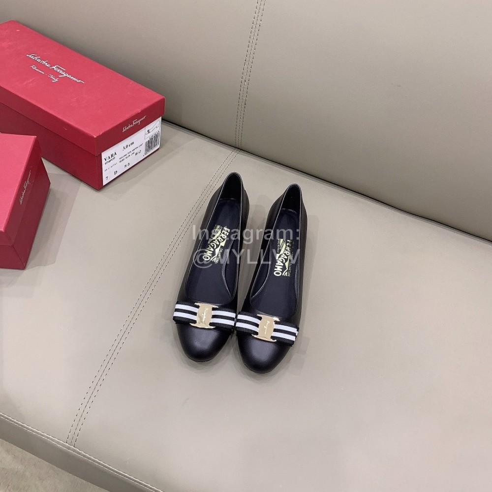 Ferragamo New Bow Sheepskin High Heels For Women Black