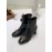 Ferragamo Gancini Buckle Cowhide Thick High Heeled Boots For Women Black