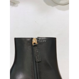 Ferragamo Gancini Buckle Cowhide Thick High Heeled Boots For Women Black