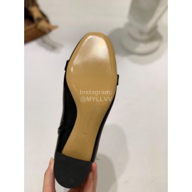 Ferragamo Gancini Buckle Cowhide Thick High Heeled Boots For Women Black