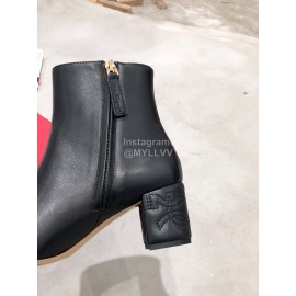 Ferragamo Gancini Buckle Black Cowhide Thick High Heeled Boots For Women