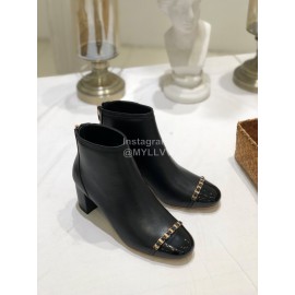 Ferragamo Cowhide Thick High Heeled Short Boots For Women Black