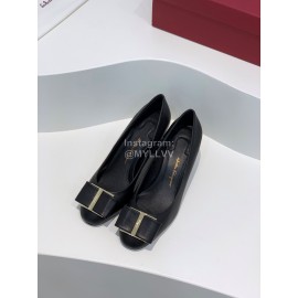 Ferragamo Viva Fashion Bow Thick High Heels For Women Black