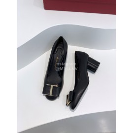 Ferragamo Viva Fashion Bow Thick High Heels For Women Black