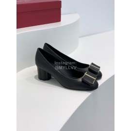 Ferragamo Viva Fashion Bow Thick High Heels For Women Black