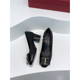 Ferragamo Viva Fashion Bow Thick High Heels For Women Black