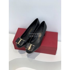 Ferragamo Viva Fashion Bow Thick High Heels For Women Black