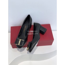 Ferragamo Viva Fashion Bow Thick High Heels For Women Black