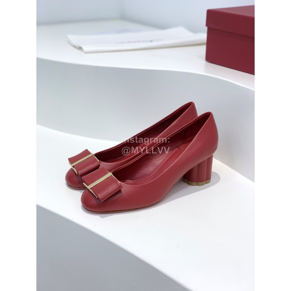 Ferragamo Viva Fashion Bow Thick High Heels For Women Red