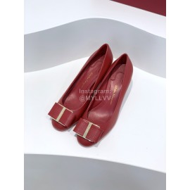 Ferragamo Viva Fashion Bow Thick High Heels For Women Red