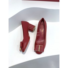 Ferragamo Viva Fashion Bow Thick High Heels For Women Red