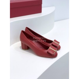 Ferragamo Viva Fashion Bow Thick High Heels For Women Red