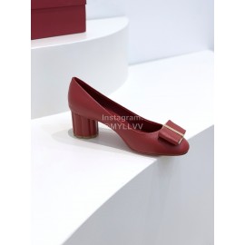 Ferragamo Viva Fashion Bow Thick High Heels For Women Red