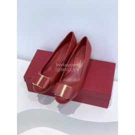 Ferragamo Viva Fashion Bow Thick High Heels For Women Red