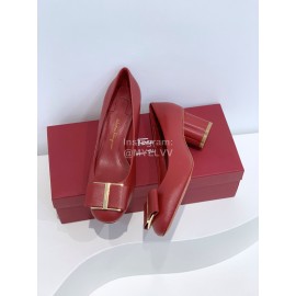 Ferragamo Viva Fashion Bow Thick High Heels For Women Red