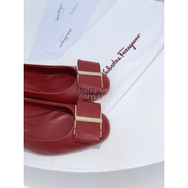 Ferragamo Viva Fashion Bow Thick High Heels For Women Red