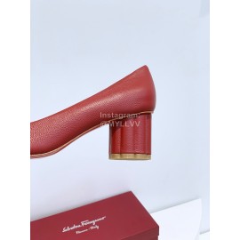 Ferragamo Viva Fashion Bow Thick High Heels For Women Red