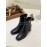Ferragamo Gancini Buckle Black Cowhide Thick High Heeled Short Boots For Women 