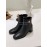 Ferragamo Gancini Buckle Cowhide Thick High Heeled Short Boots For Women Black