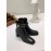 Ferragamo Gancini Buckle Cowhide Thick High Heeled Short Boots For Women Black
