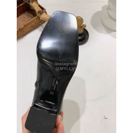 Ferragamo Gancini Buckle Cowhide Thick High Heeled Short Boots For Women Black