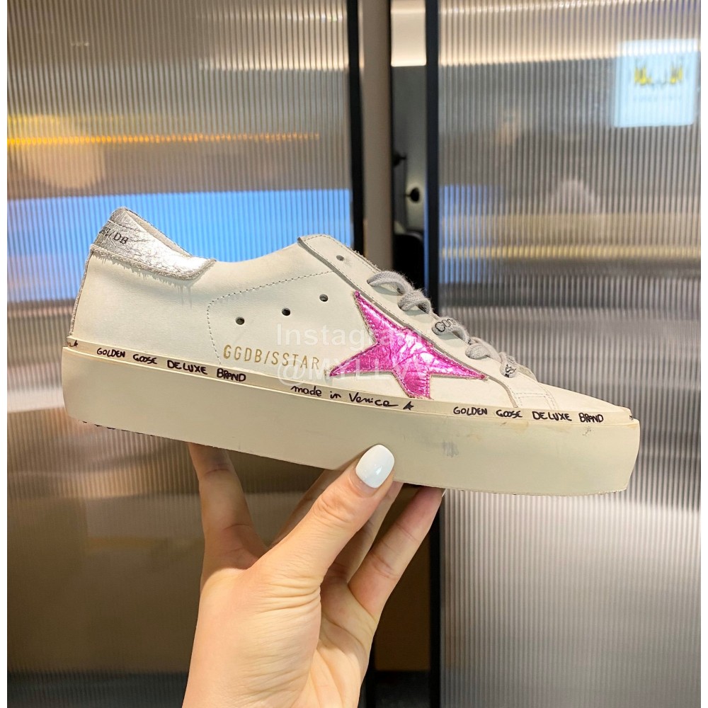 Golden Goose Calf Leather Casual Shoes For Men And Women Rose Red