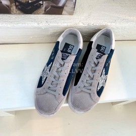 Golden Goose Calf Leather Blue Casual Shoes For Men And Women
