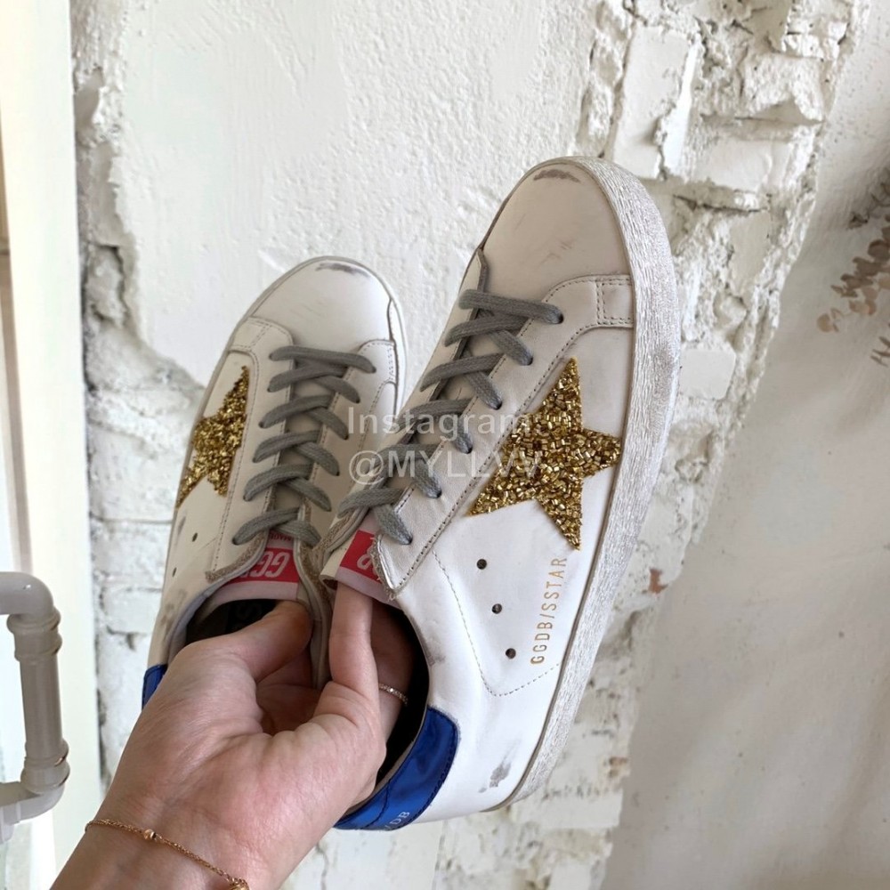Golden Goose Calf Leather Casual Shoes For Men And Women Gold