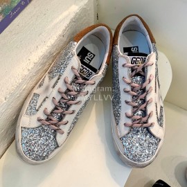 Golden Goose Calf Leather Casual Shoes For Men And Women Silver