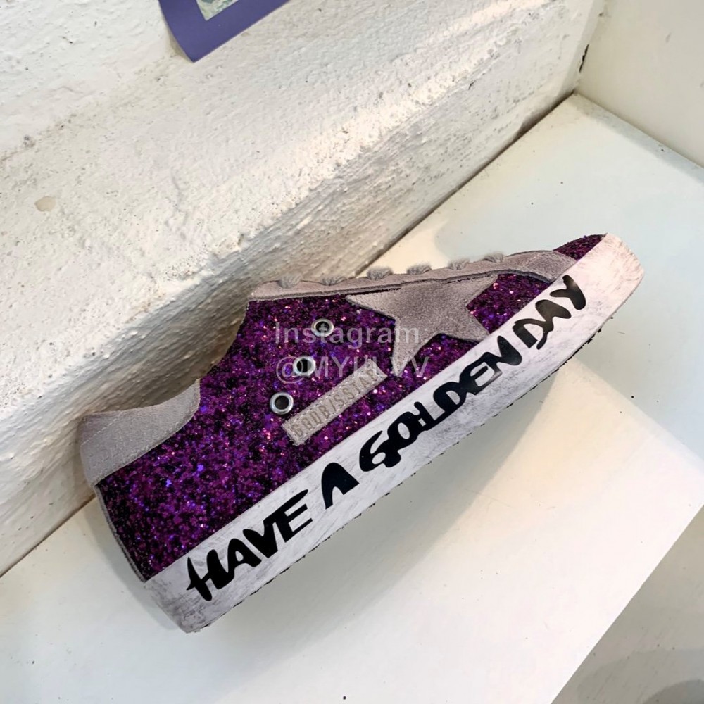 Golden Goose Calf Leather Casual Shoes For Men And Women Purple