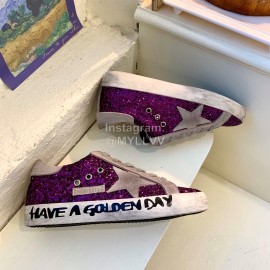 Golden Goose Calf Leather Casual Shoes For Men And Women Purple