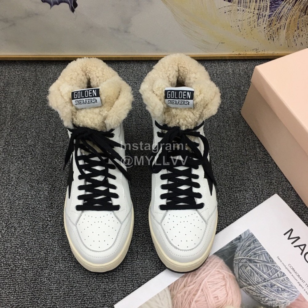 Golden Goose Winter Calf Lamb Wool High Top Casual Shoes For Women Black
