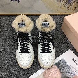 Golden Goose Winter Calf Lamb Wool High Top Casual Shoes For Women Black
