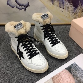 Golden Goose Winter Calf Lamb Wool High Top Casual Shoes For Women Black