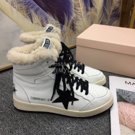 Golden Goose Winter Calf Lamb Wool High Top Casual Shoes For Women Black