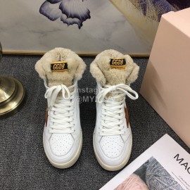 Golden Goose Winter Calf Lamb Wool High Top Casual Shoes For Women Brown