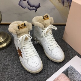 Golden Goose Winter Calf Lamb Wool High Top Casual Shoes For Women Brown