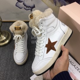 Golden Goose Winter Calf Lamb Wool High Top Casual Shoes For Women Brown