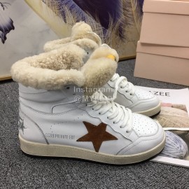 Golden Goose Winter Calf Lamb Wool High Top Casual Shoes For Women Brown