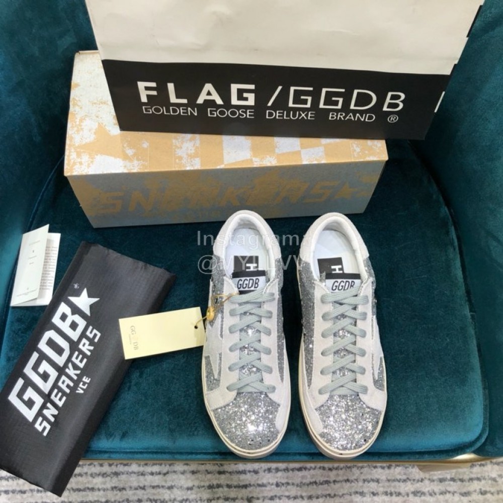 Golden Goose Versatile Calf Leather Fashion Casual Shoes For Men And Women Silver