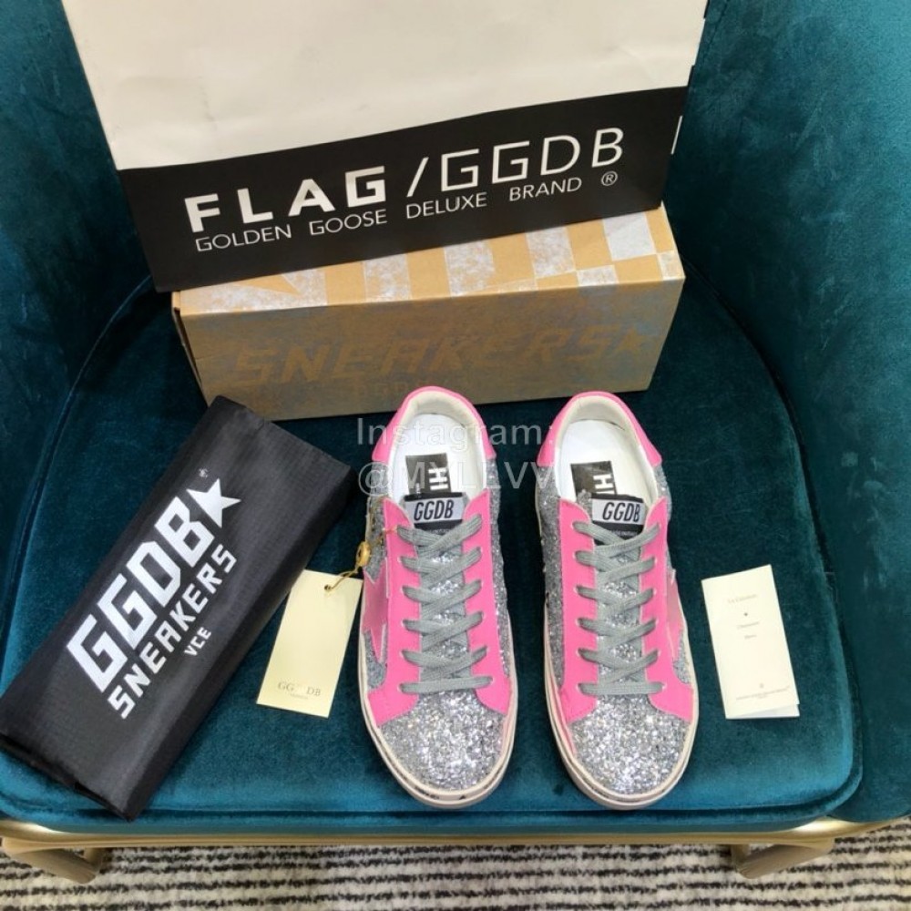 Golden Goose Versatile Rose Red Calf Leather Fashion Casual Shoes For Men And Women 