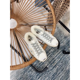 Golden Goose Winter New Lamb Wool Calf Leather Casual Shoes For Women White