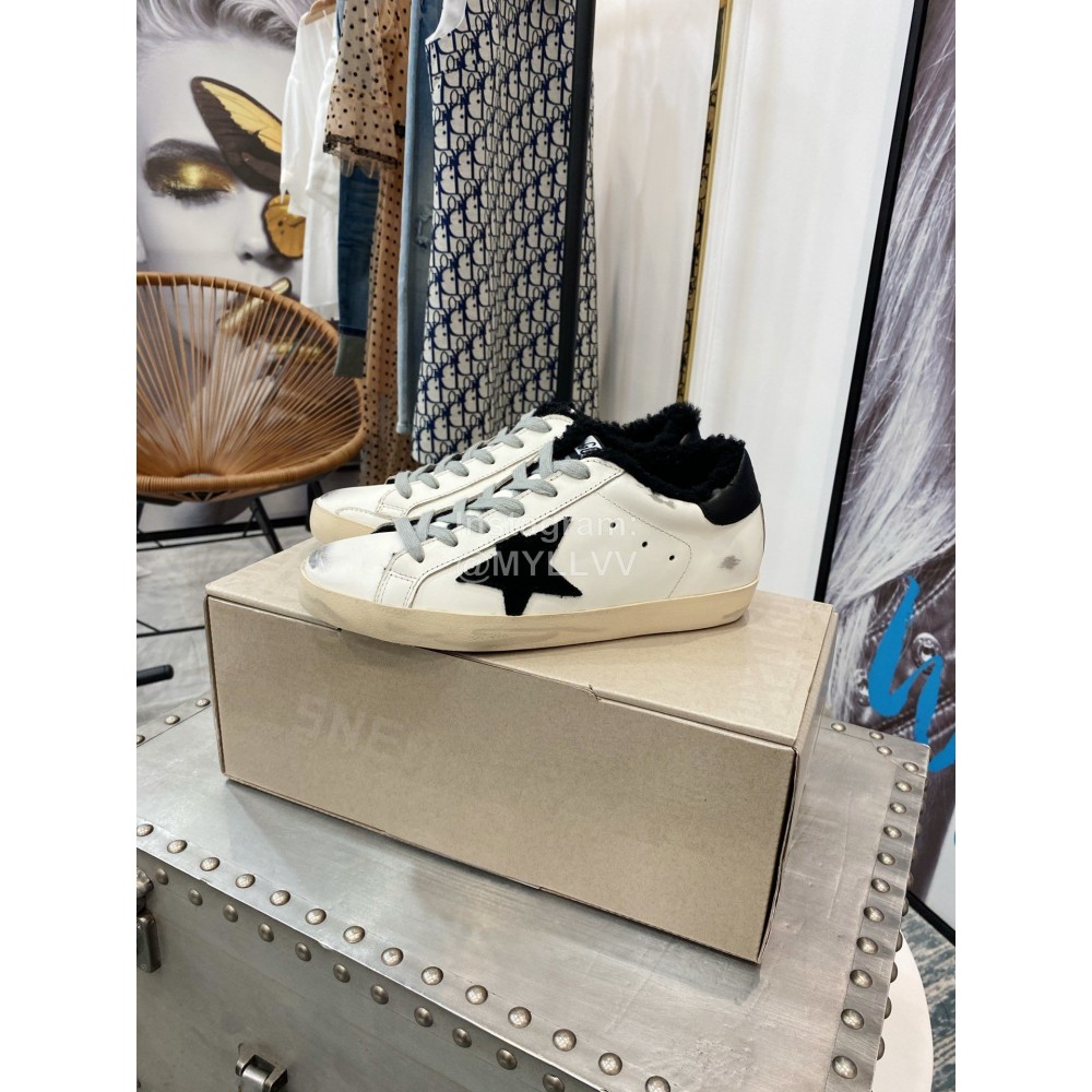 Golden Goose Winter New Lamb Wool Calf Leather Casual Shoes For Women Black