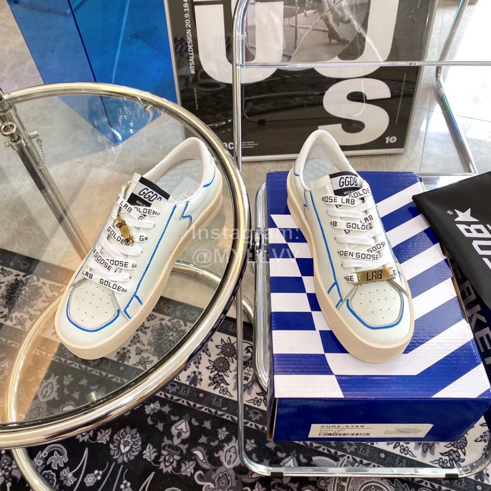 Golden Goose Cowhide Casual Sneakers Blue For Women