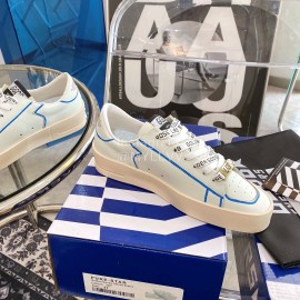 Golden Goose Cowhide Casual Sneakers Blue For Women