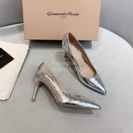 Gianvito Rossi Fashion Embossed Leather Pointed High Heels For Women Silver