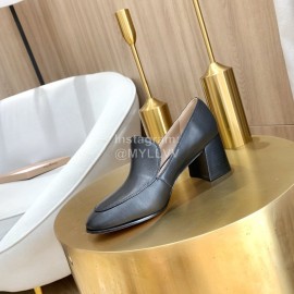 Gianvito Rossi New Gold Button High Heel Leather Shoes For Women Black