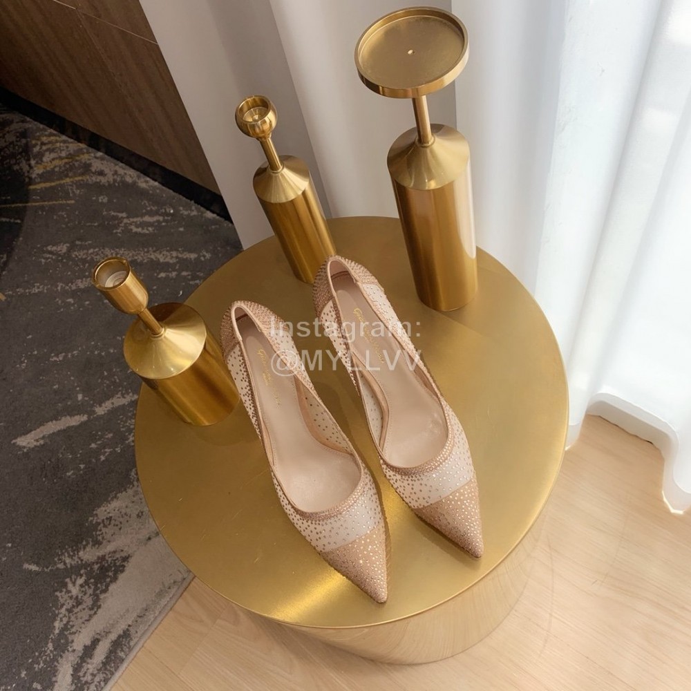 Gianvito Rossi Elegant Diamond Mesh Sheepskin High Heels For Women Khaki